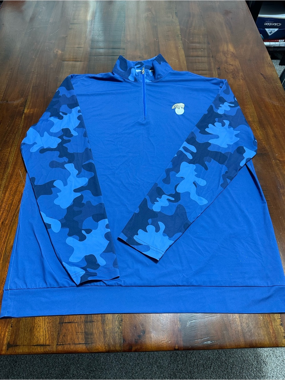 Chippopotamus Blue Camo Half-Zip long sleeve performance Golf Shirt